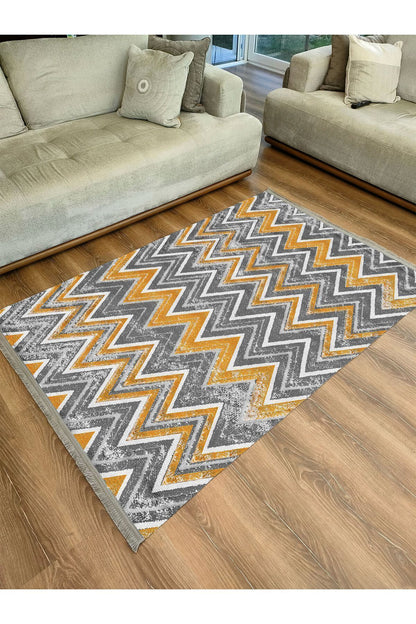 Halı Vagonu 2072 Renkli Çizgili Desenli Yıkanabilir Kaymaz Salon Halısı, Koridor Ve Mutfak Halısı