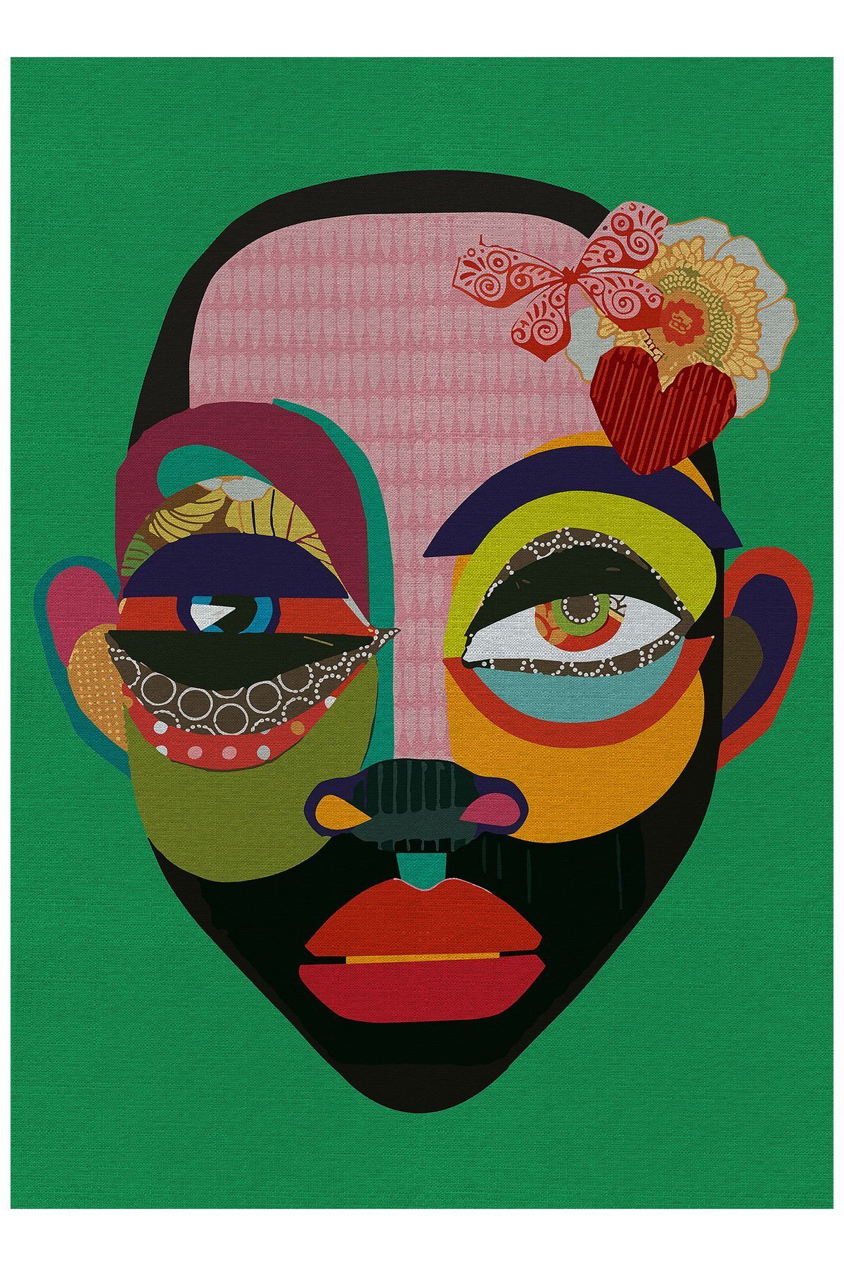 Halı Vagonu 4 Yeşil kadın silüetii  Pamuk  Dokuma Taban Halı