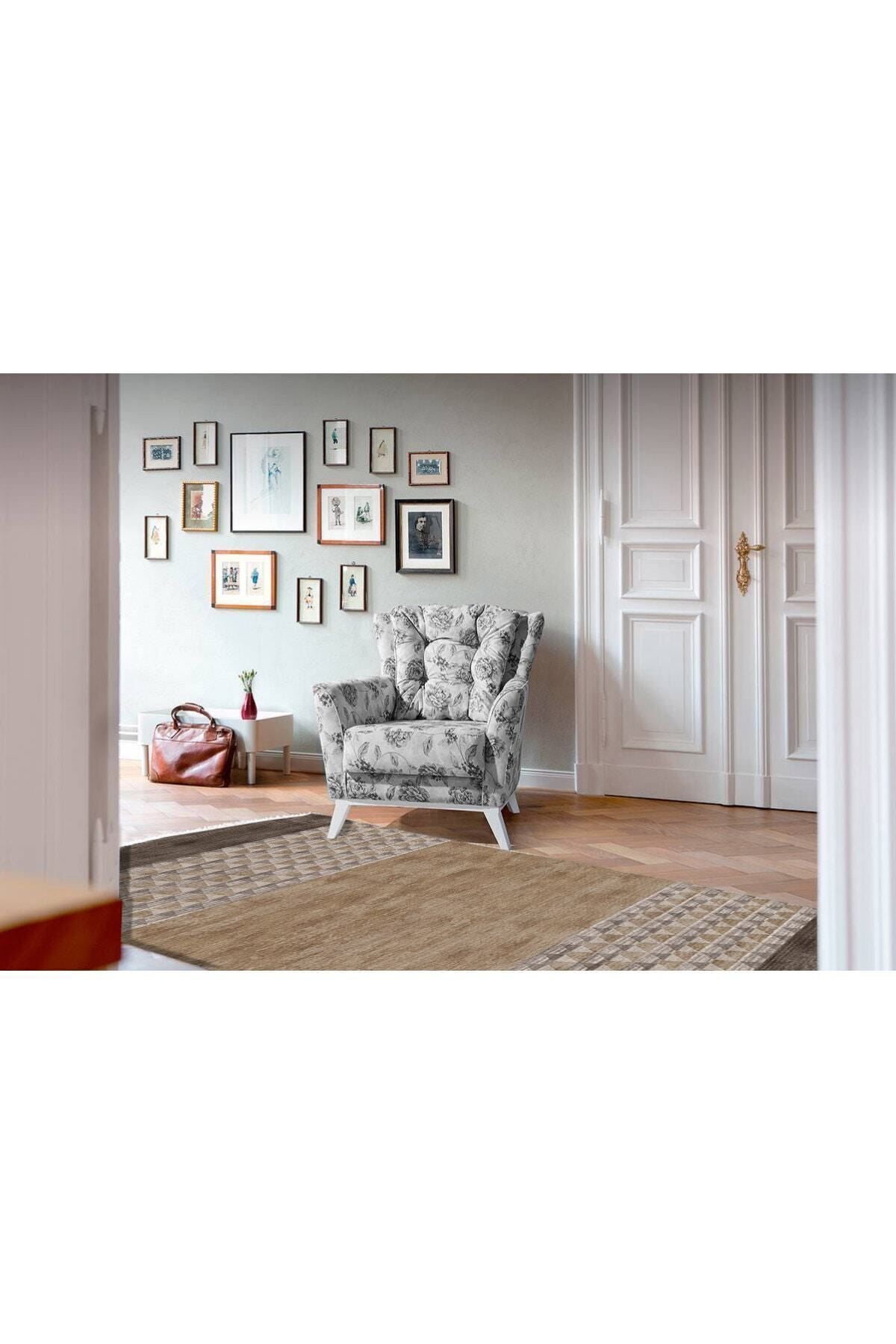 Cotton Serisi Kahve Tonlarında Baklava Eskitme Otantik Desenli Dekoratif Dokuma Taban Kilim