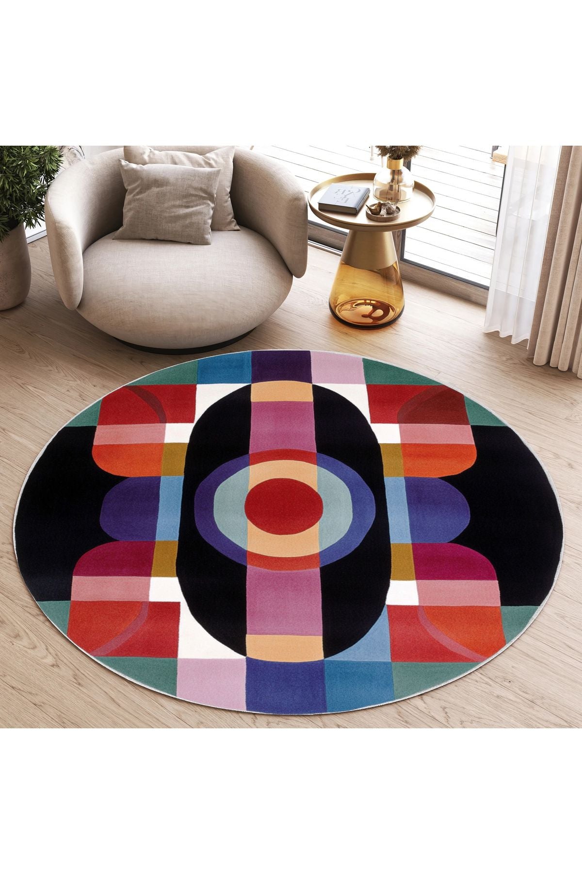 Halı Vagonu 217 Soyut Desen Geometrik Çok Renkli Dokuma Taban Salon Halısı