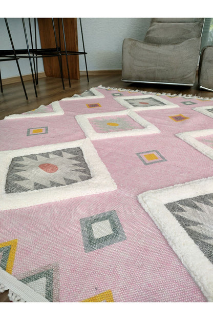 Tafting Kilim Serisi Üzeri Peluşlu Dokuma Taban Dekoratif Kilim
