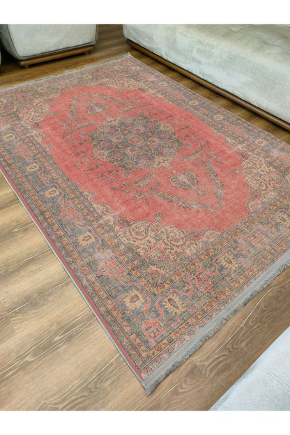 Halı Vagonu Halı 2082 Kahve Tonunda Dekoratif Halı Salon Halısı I Saçaklı Yıkanabilen Halı