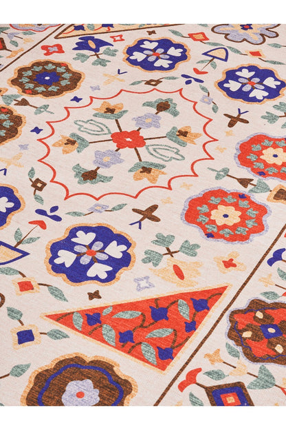 HV  2035 Renkli Klasik Desenli Yıkanabilir Dokuma Taban Salon Halısı Koridor Ve Mutfak Halısı