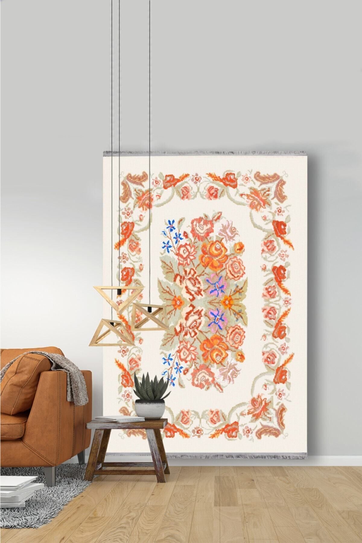 Halı Vagonu 2036 Multy Tonlarında Çiçekli Desen Kaymaz Taban Dekoratif Halı