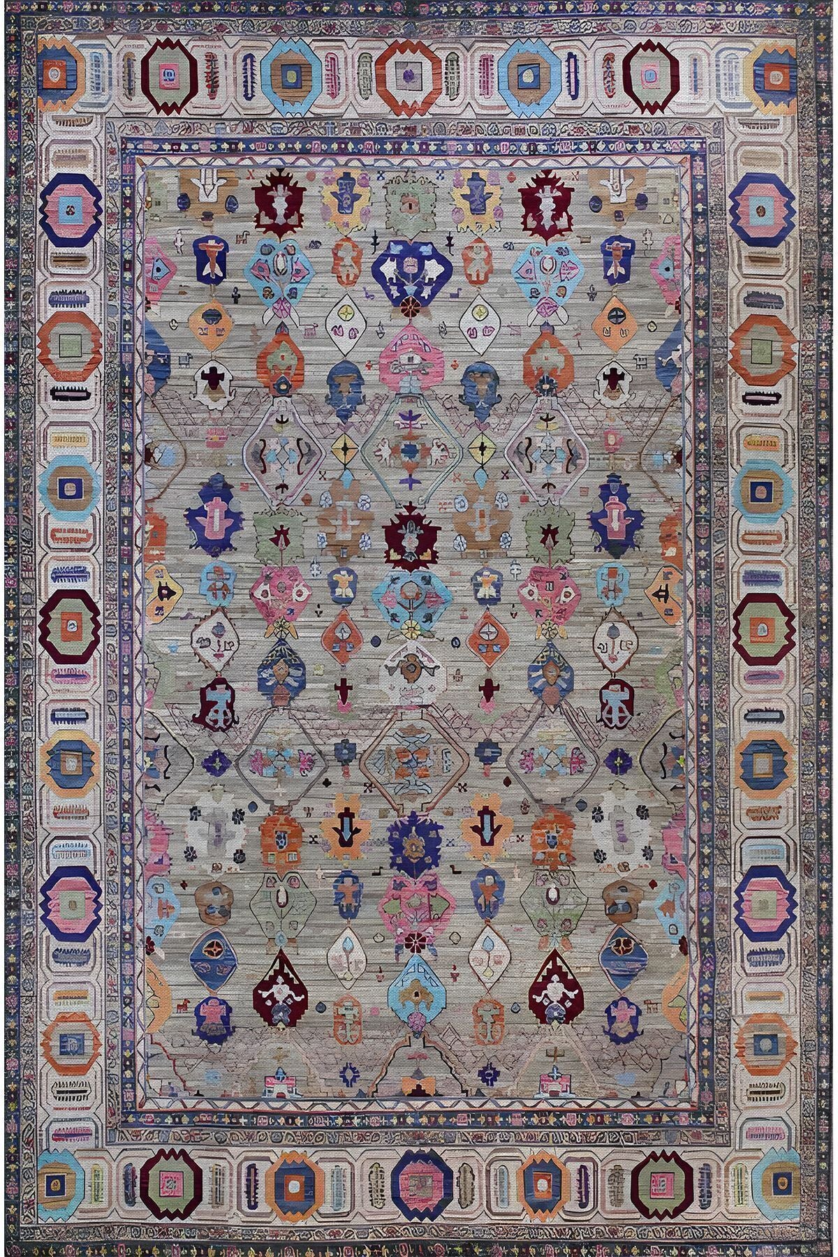 HV  60 Modern Stil Krem Ve Gri HV  Halı Ve Kilim Salon Halısı Saçaklı Yıkanabilen Halı