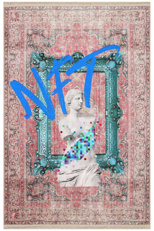 Halı Vagonu 150 Vintage Kırmızı Heykel Popüler Sanat Temalı Dokuma Taban Halı