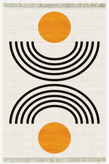 Cotton kilim Krem Tonunda Geometrik Desenli Dekoratif Yıkanabilen Dokuma Taban Kilim