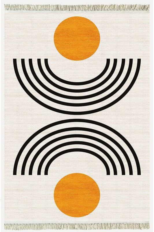 Cotton kilim Krem Tonunda Geometrik Desenli Dekoratif Yıkanabilen Dokuma Taban Kilim