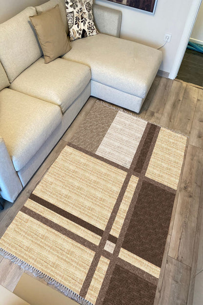 Cotton Kilim 44 Jut Efekli Natural Modern Dekoratif Yıkanabilen Dokuma Kilim