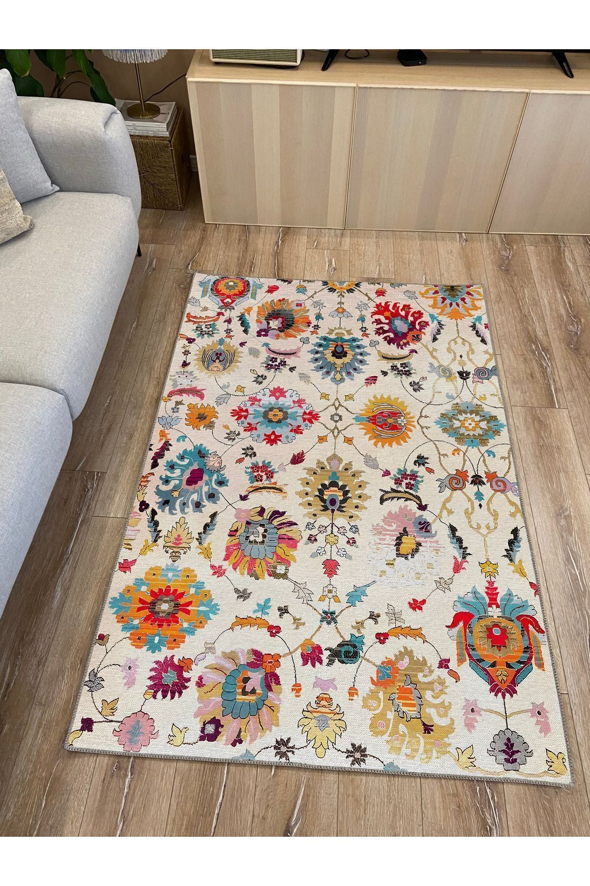 Halı Vagonu 68 Krem Tonunda Dekoratif Salon Halısı Saçaklı Yıkanabilen Dekoratif Halı