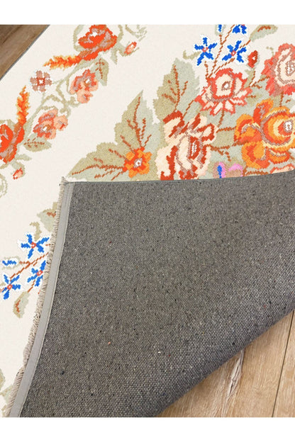 Halı Vagonu 2036 Multy Tonlarında Çiçekli Desen Kaymaz Taban Dekoratif Halı