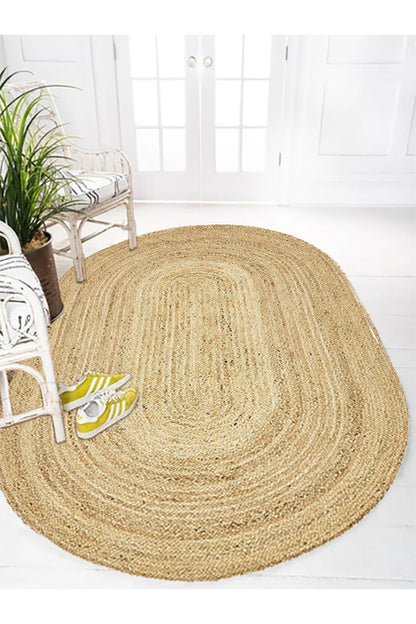 Boho 974 Oval Doğal Jüt Rengi Örgü Yuvarlak Natural Çift Taraflı Halı
