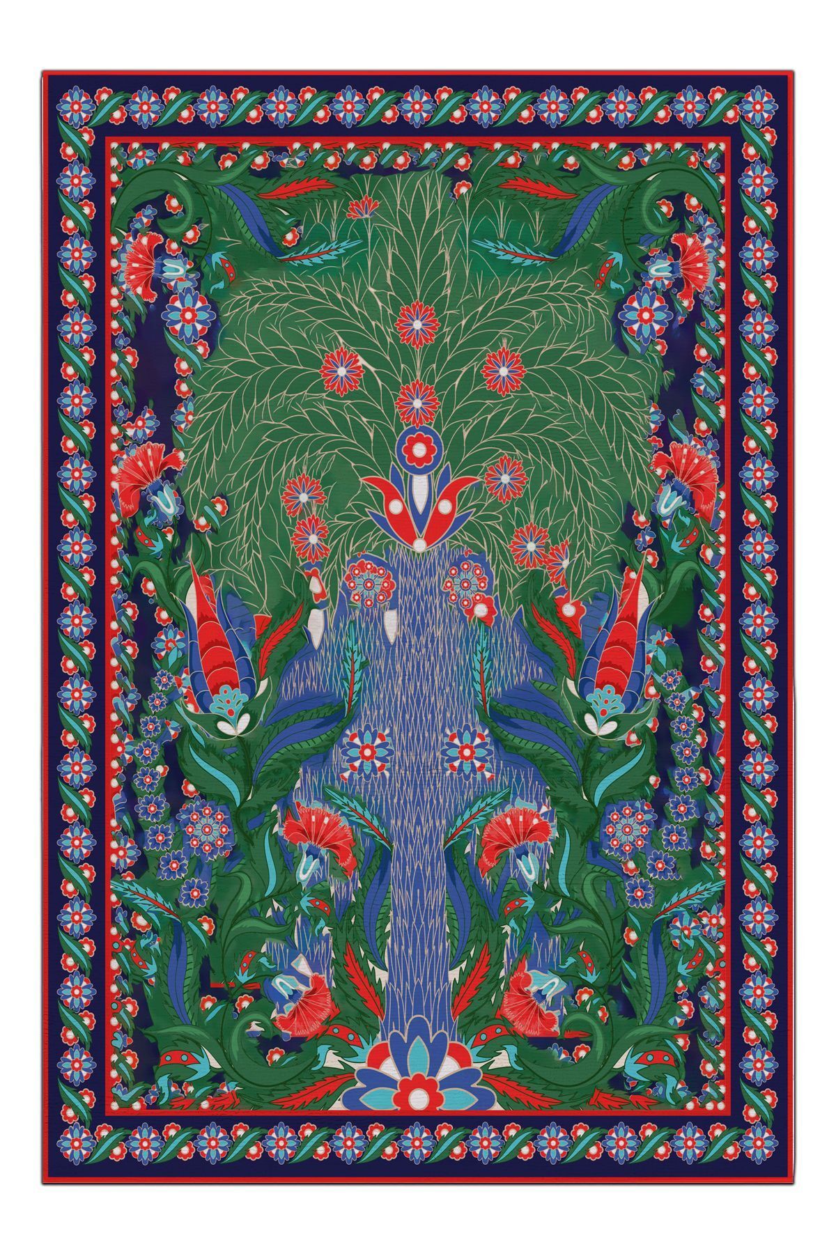 Halı Vagonu 198 Etnik Çini Desen Sanatsal Klasik Dokuma Taban Salon Halısı