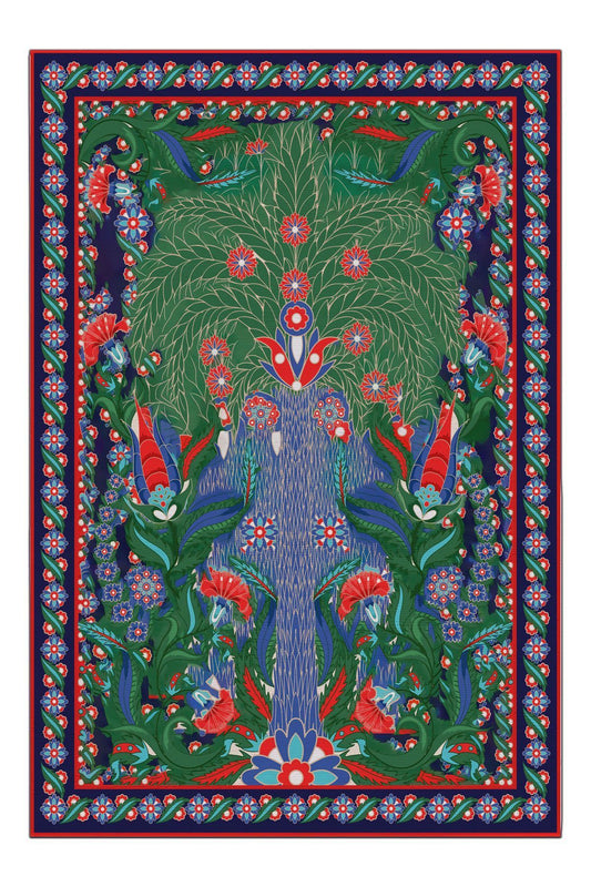 Halı Vagonu 198 Etnik Çini Desen Sanatsal Klasik Dokuma Taban Salon Halısı