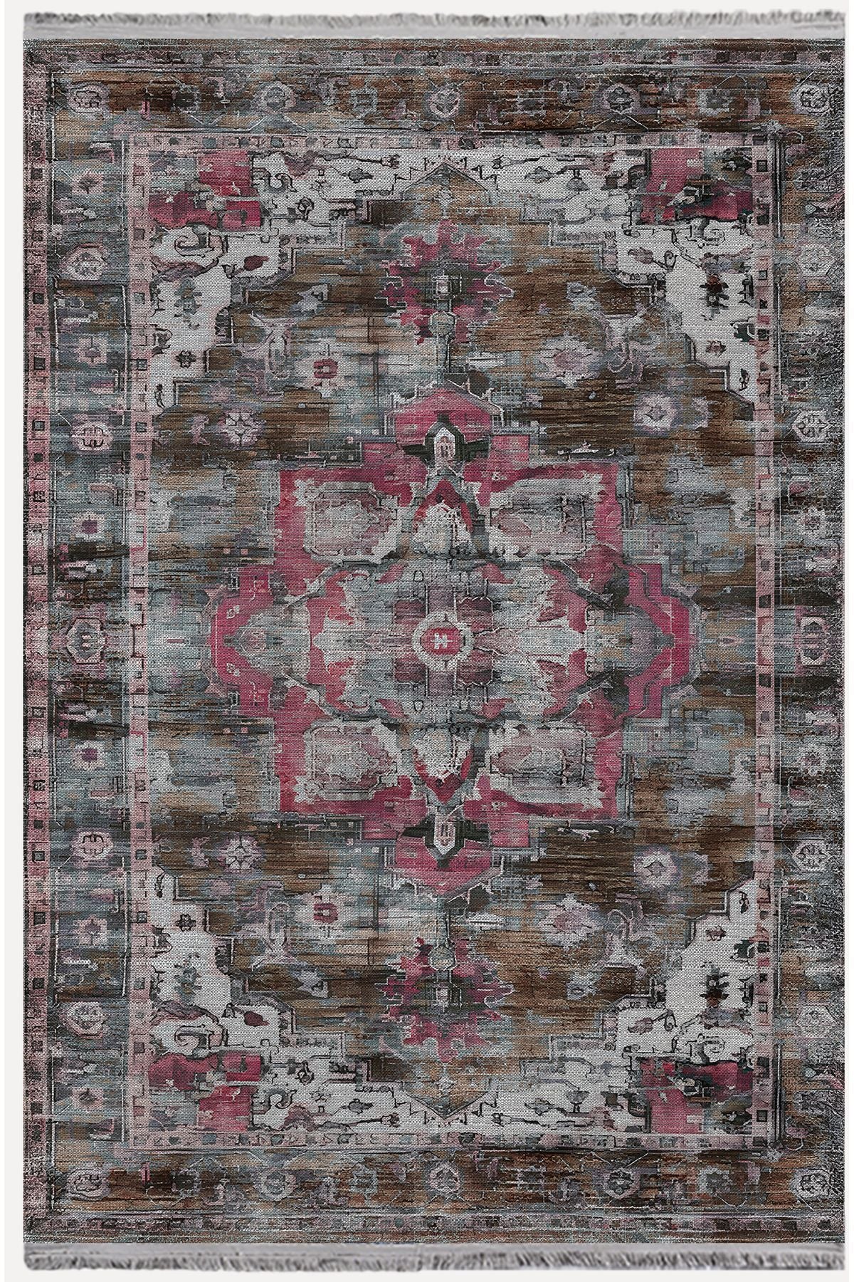 Halı Vagonu84 Etnik Desenli Yıkanabilir Kaymaz Tabanlı Salon Halısı, Koridor Ve Mutfak Halısı