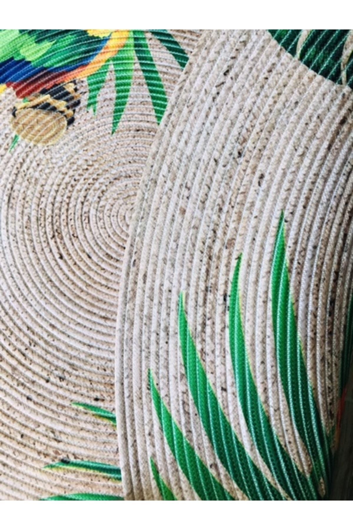 Halı Vagonu Papağan Tropikal Yuvarlak Jüt Örme Hasır Halı/Kilim HV-JH-08