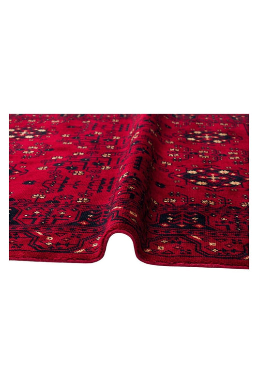 NOSTALJI 959 RED Afgan/Yağcıbedir Desenli El Emeği ile Özel Tezgahlarda Üretilen Bambu Uşak Halısı