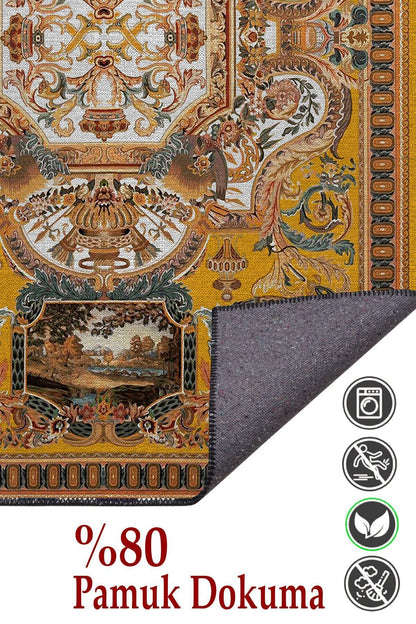 Halı Vagonu 37 Modern Stil Hardal Tonlarında Iskandinav Salon Halısı Yıkanabilen Dekoratif Halı