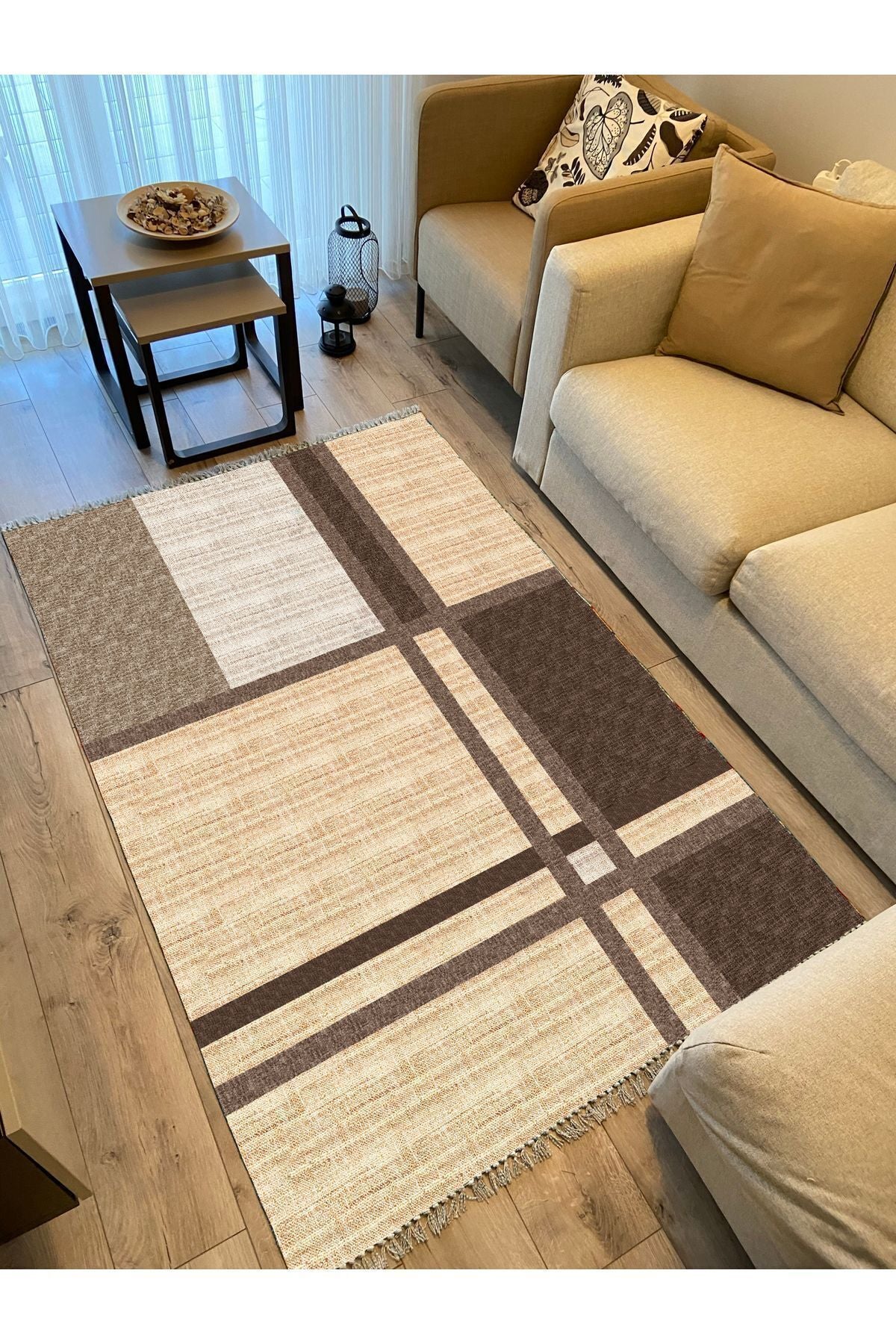 Cotton Kilim 44 Jut Efekli Natural Modern Dekoratif Yıkanabilen Dokuma Kilim