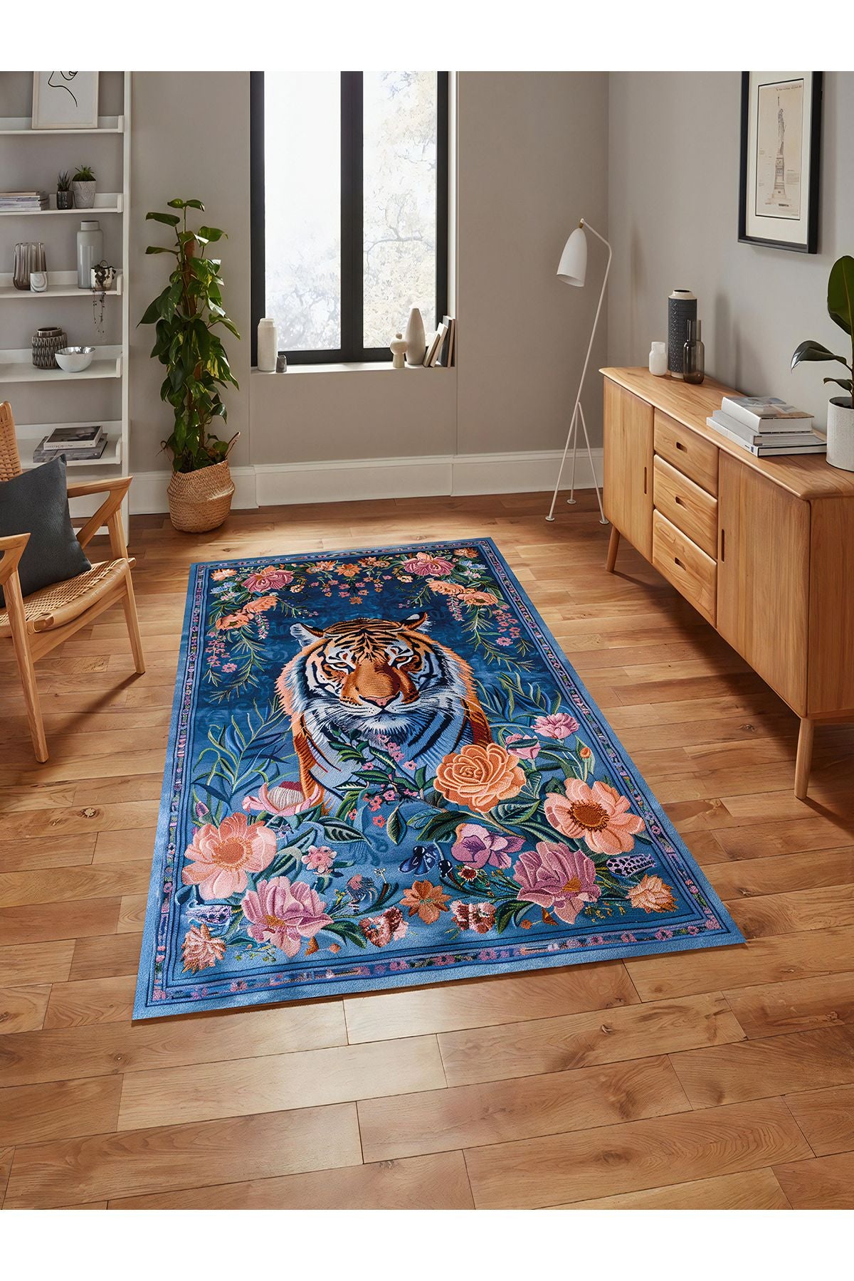 Floral Kaplan Temalı Çok Renkli Dokuma Taban Halı Salon Halısı Çocuk Halısı