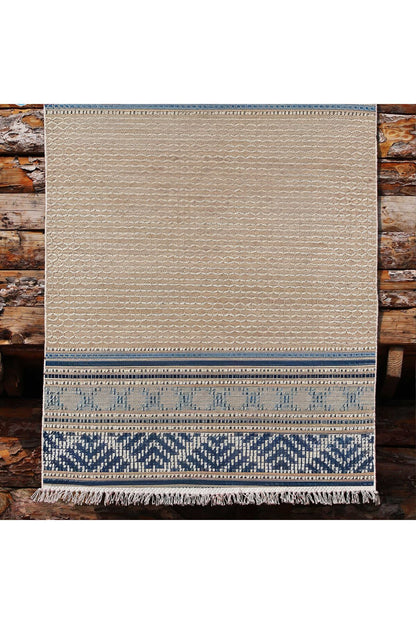 Cotton Kilim 18 Kahve Zeminli Çizgili Desenli Dekoratif Yıkanabilen Dokuma Taban Kilim