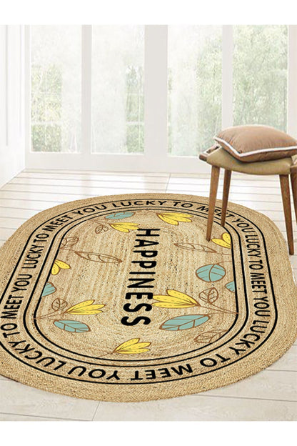 Boho 988 Jüt Hasır Etnik Desenli Oval Jüt Örme Doğal Hasır Natural Oval Halı