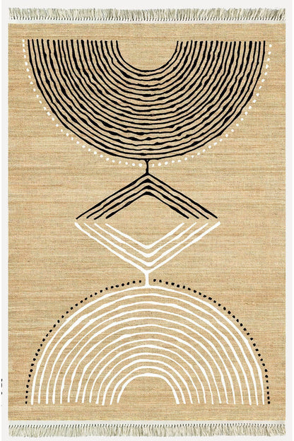 Cotton Kilim 23 Jut Zeminli Çizgili Desenli Dekoratif Yıkanabilen Dokuma Taban Kilim
