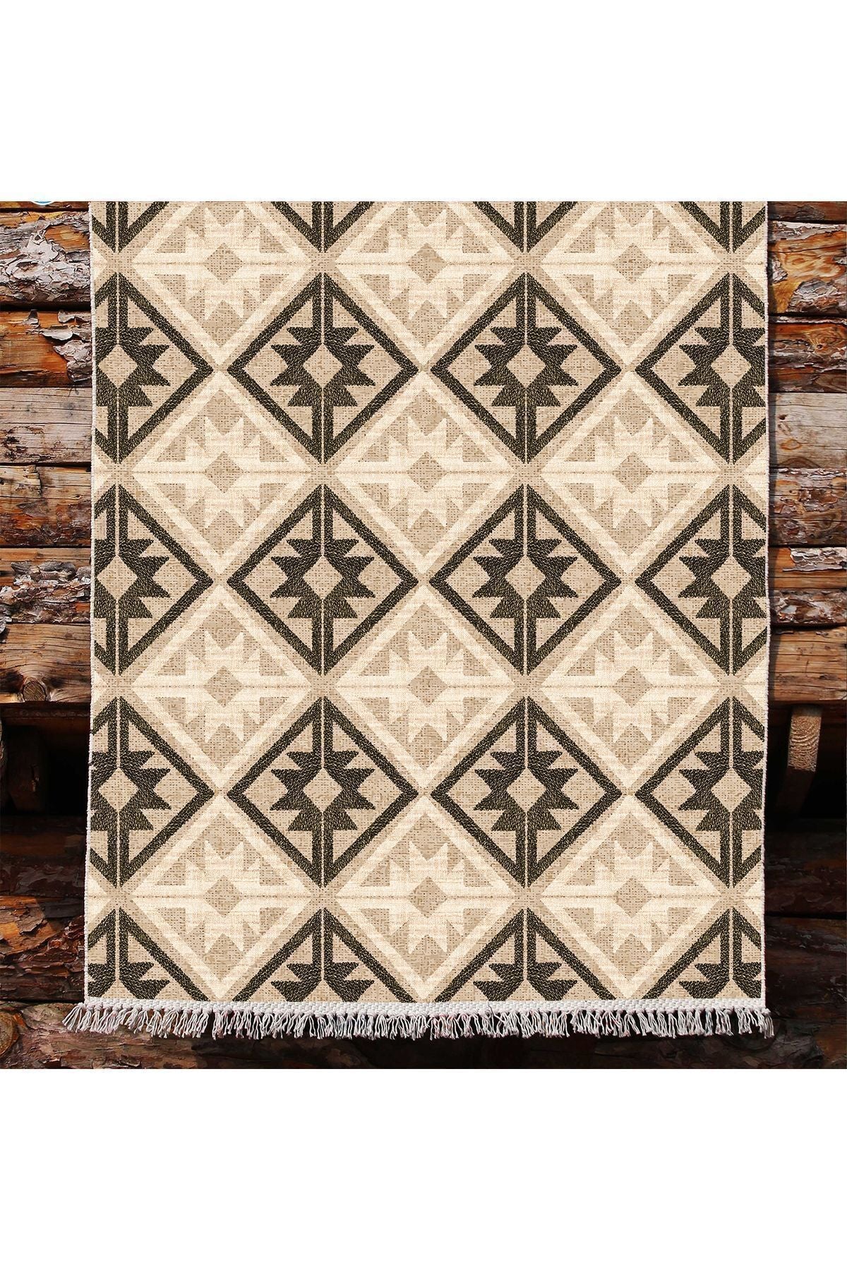 Cotton Kilim48 Jut Zeminli Geneleksel Motifler Modern Dekoratif Yıkanabilen Dokuma Kilim