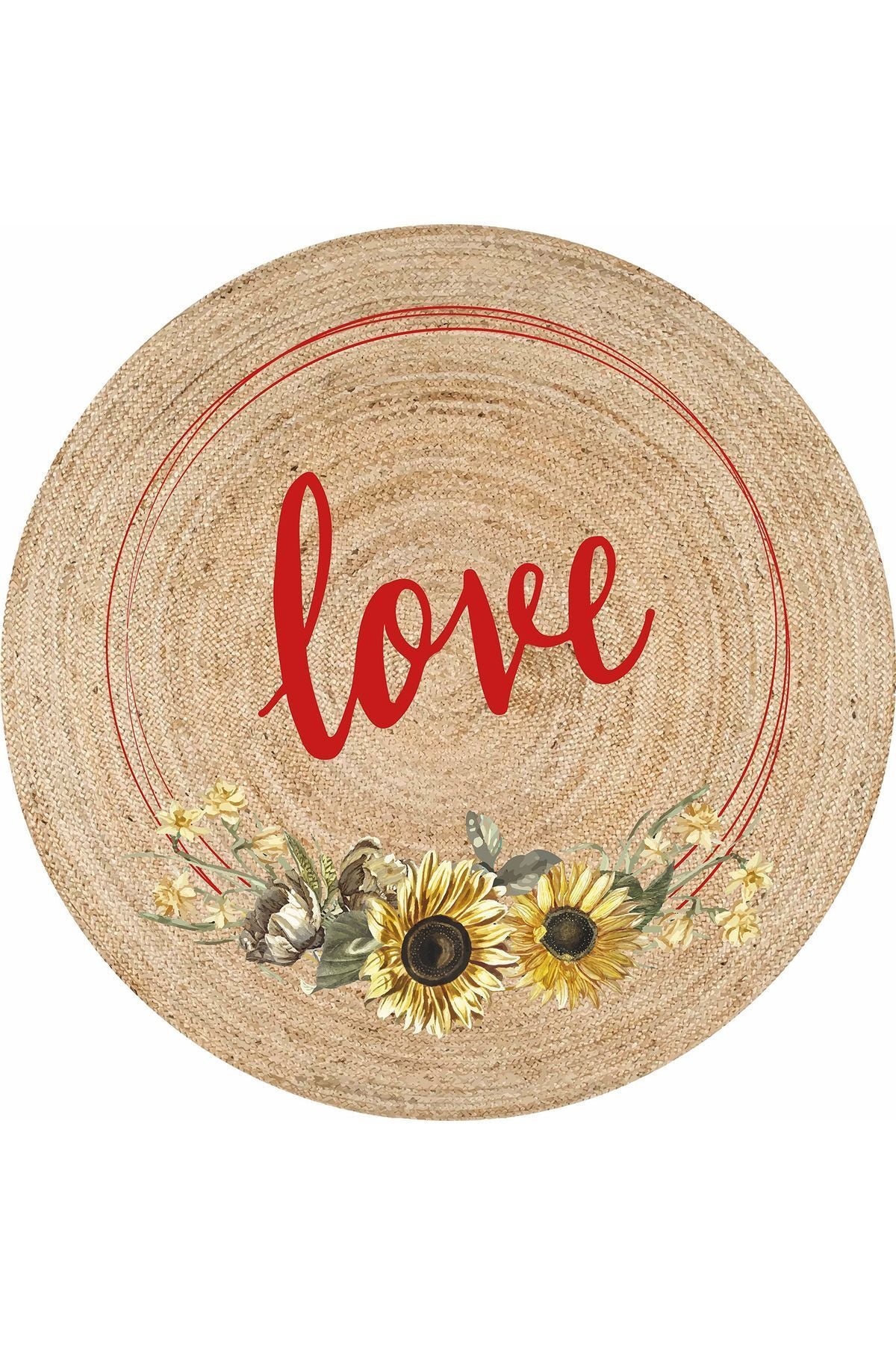 Boho 911 Jüt Doğa Iplik Ile Üretilmiş Love Desenli Halı'nın doğal jüt dokusu ve çift taraflı kullanım özelliği.