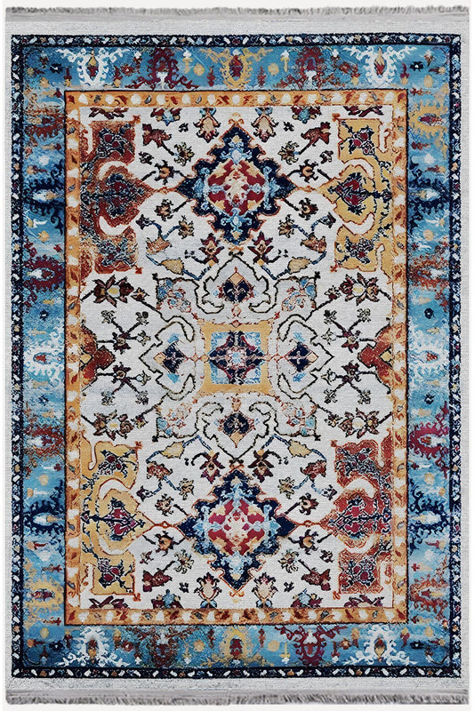 Halı Vagonu Halı 100 Mavi Tonlarında Klasık Dekoratif Halı Salon Halısı Saçaklı Yıkanabilen Halı