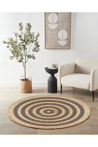 Boho 906 Jüt Hasır Etnik Desenli Jüt Örme Doğal Hasır Natural Halı - İki taraflı kullanım özelliği