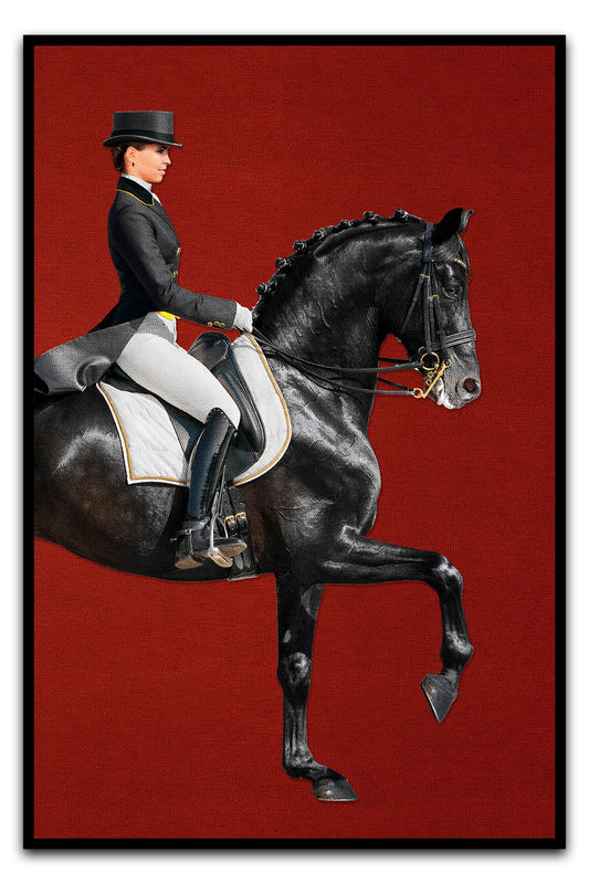 Halı Vagonu 191 Bordo Binicilik ve At Figürlü Modern Dokuma Taban Halı