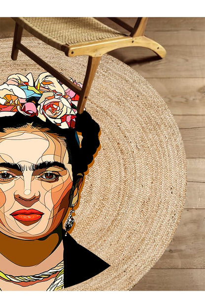 Boho 914 Kadın Figürlü Örgü Yuvarlak Natural Çift Taraflı Halı