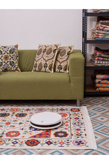 HV  2035 Renkli Klasik Desenli Yıkanabilir Dokuma Taban Salon Halısı Koridor Ve Mutfak Halısı