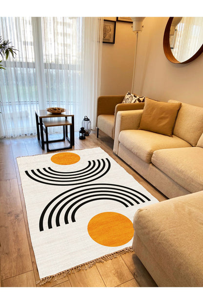 Cotton Kilim 80 Krem Tonlarında  Etnik Boho Stil Pamuk Taban