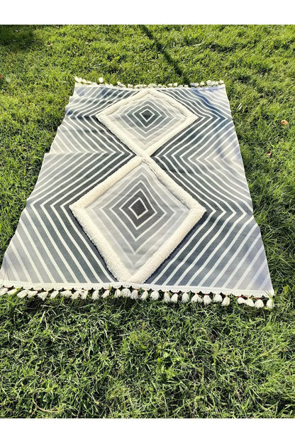 Tafting Kilim Serisi Üzeri Peluşlu Dokuma Taban Dekoratif Kilim