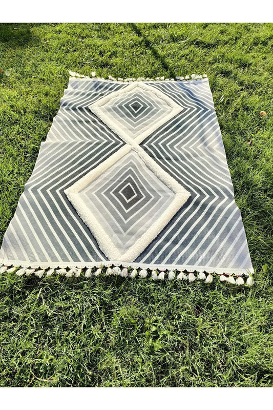 Tafting Kilim Serisi Üzeri Peluşlu Dokuma Taban Dekoratif Kilim