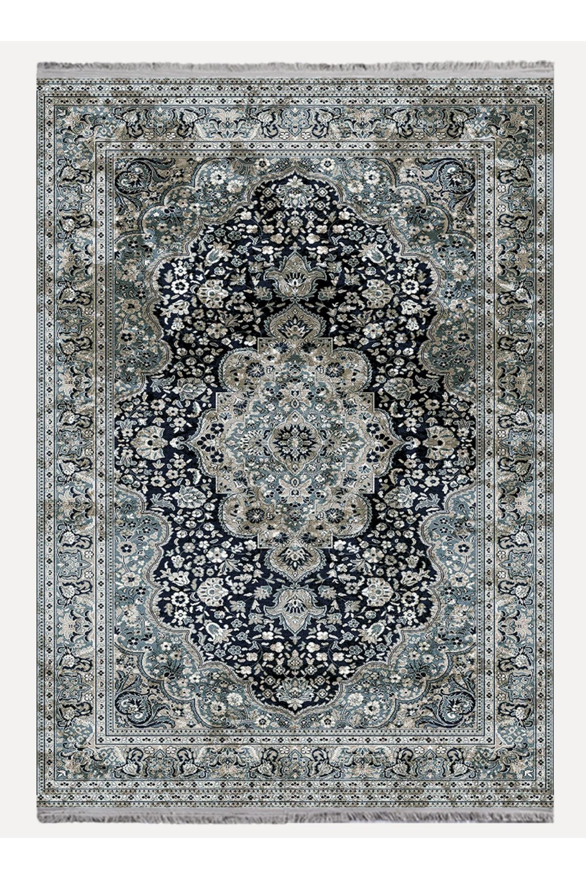 Halı Vagonu 2050 Haki Tonlarında Etnik Eskitme Pamuk  Dokuma Taban Halı