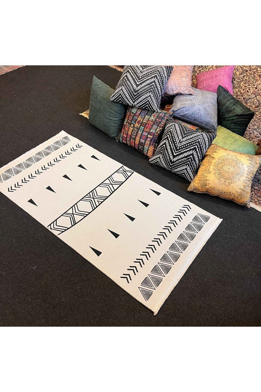 Yumuşak Dokulu  Soft Kilim Ekru - Saçaklı Dijital Baskı HV-SK-201