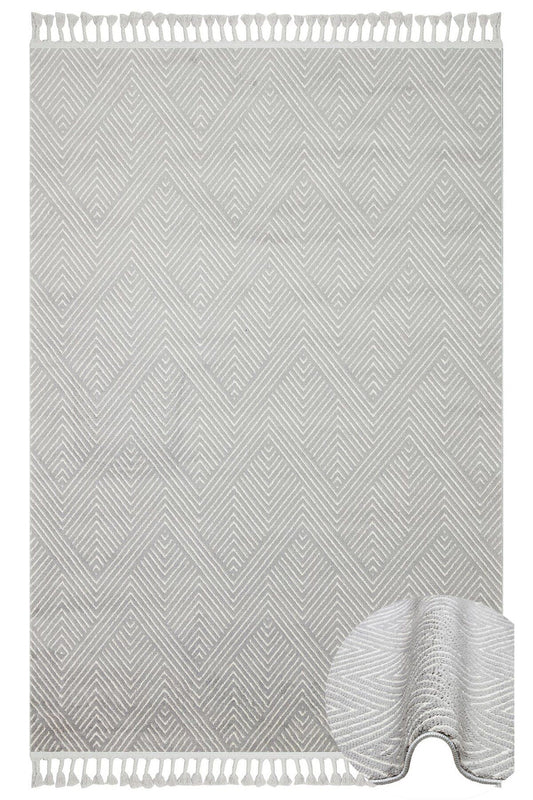 Urban Urb 01 Grey Whıte Etnik Desenlere Sahip Hav Toz Vermez Yumuşak Dokulu Modern Halı