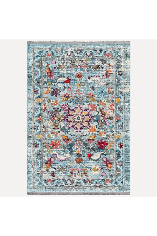 HV s 2165 Renkli Çiçek Desenli Yıkanabilir Kaymaz Tabanlı Salon Halısı, Koridor Ve Mutfak Halısı