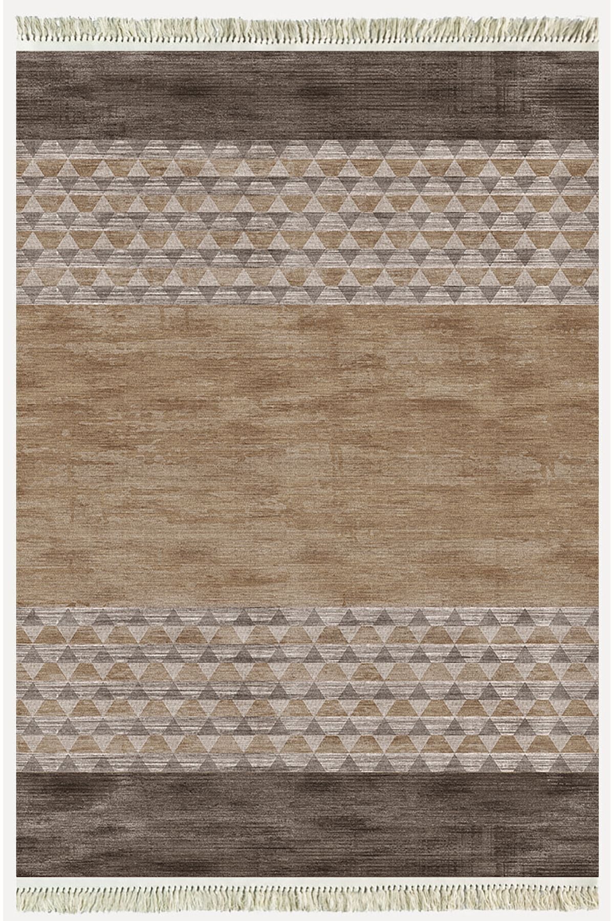 Cotton Serisi Kahve Tonlarında Baklava Eskitme Otantik Desenli Dekoratif Dokuma Taban Kilim