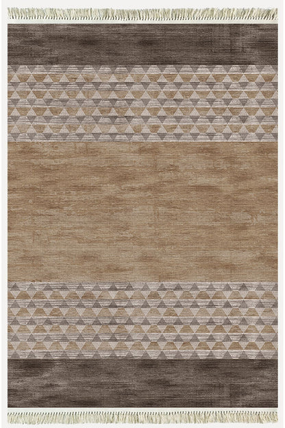 Cotton Serisi Kahve Tonlarında Baklava Eskitme Otantik Desenli Dekoratif Dokuma Taban Kilim