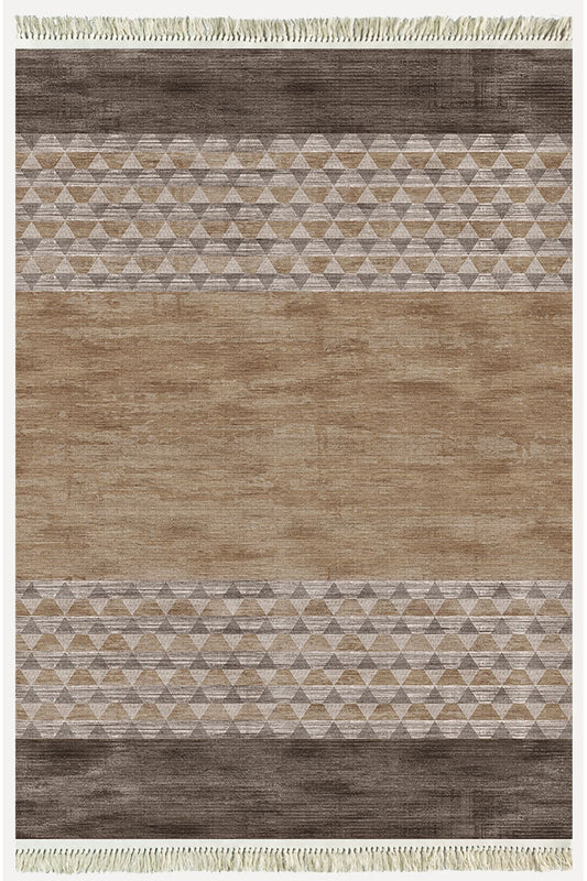 Cotton Serisi Kahve Tonlarında Baklava Eskitme Otantik Desenli Dekoratif Dokuma Taban Kilim