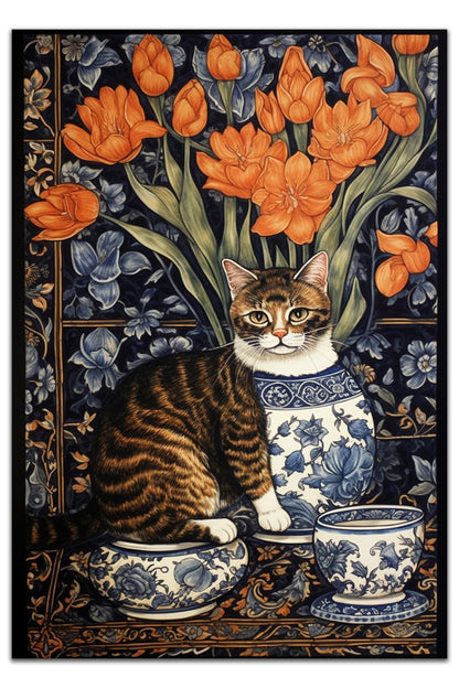 Halı Vagonu 160 Kedi ve Blue Blanc Tema Etnik Deseni Dokuma Taban Halı