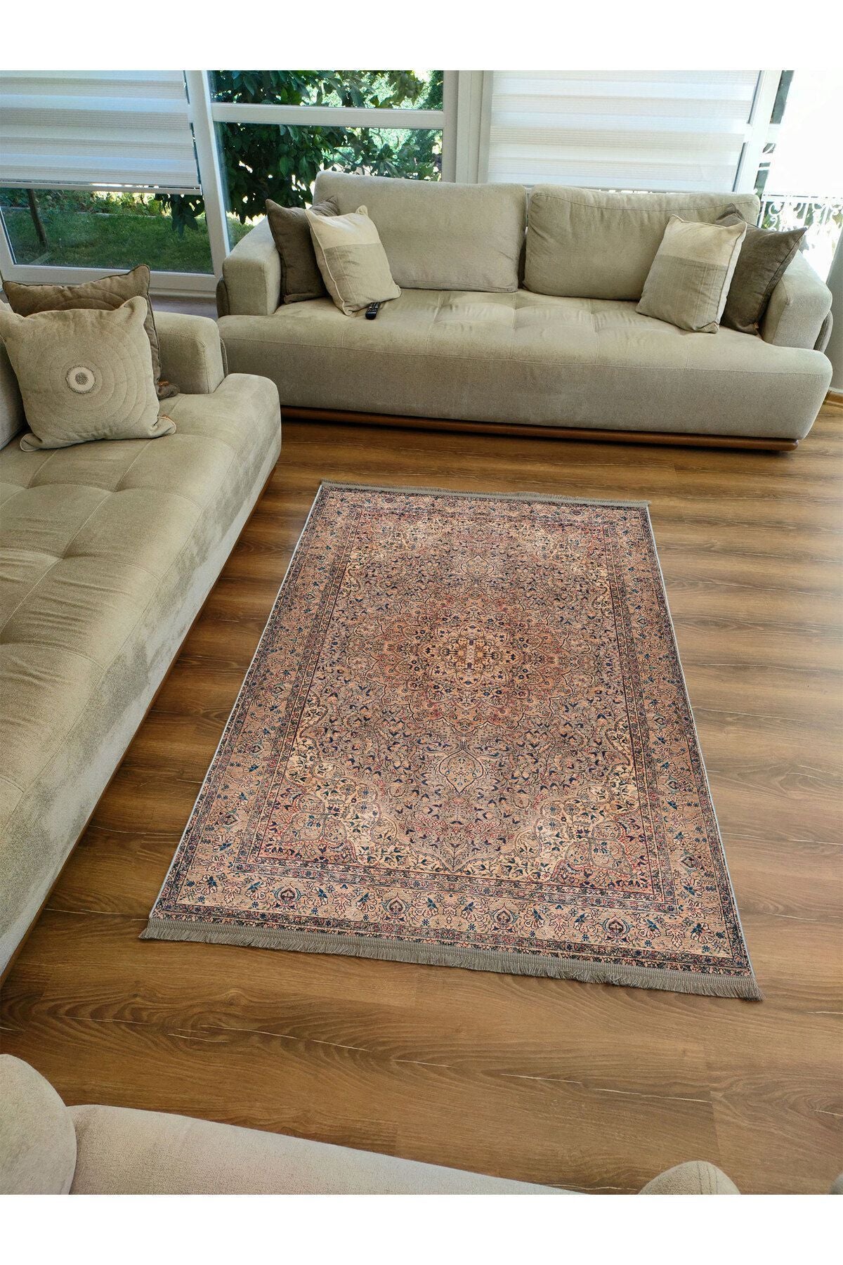 Halı Vagonu Halı 2084 Kahve Tonunda Dekoratif Halı Salon Halısı Saçaklı Yıkanabilen Halı