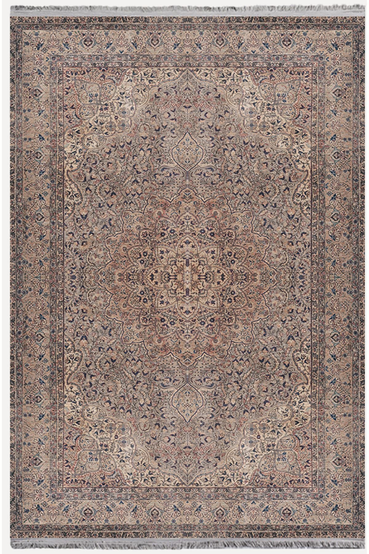 Halı Vagonu Halı 2084 Kahve Tonunda Dekoratif Halı Salon Halısı Saçaklı Yıkanabilen Halı