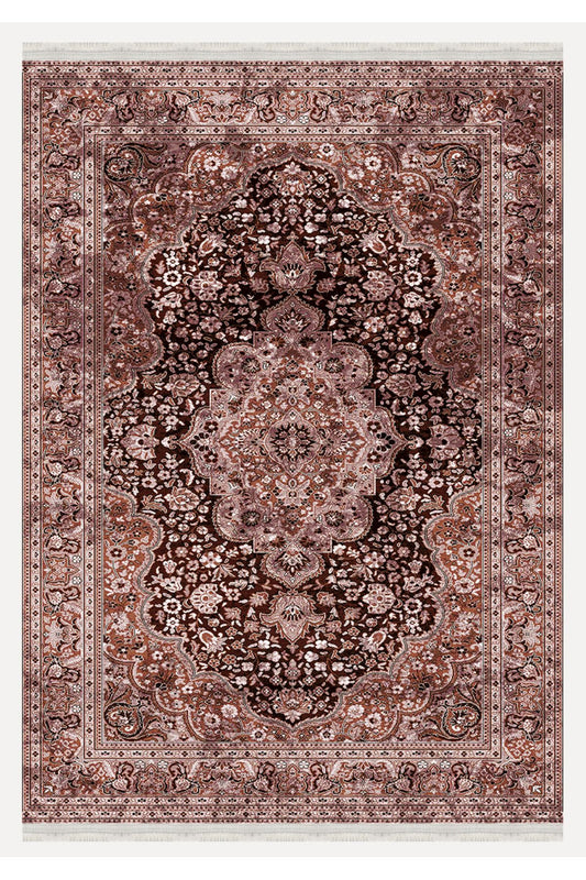 Halı Vagonu 2252 Klasik Renkli Etnik Eskitme Pamuk Dokuma Taban Halı Salon Halısı