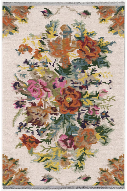 Halı Vagonu Serisi Multy Tonlarında Eskitme Çiçek Desen Kaymaz Taban Şönil Halı