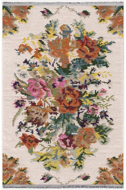 Halı Vagonu Serisi Multy Tonlarında Eskitme Çiçek Desen Kaymaz Taban Şönil Halı